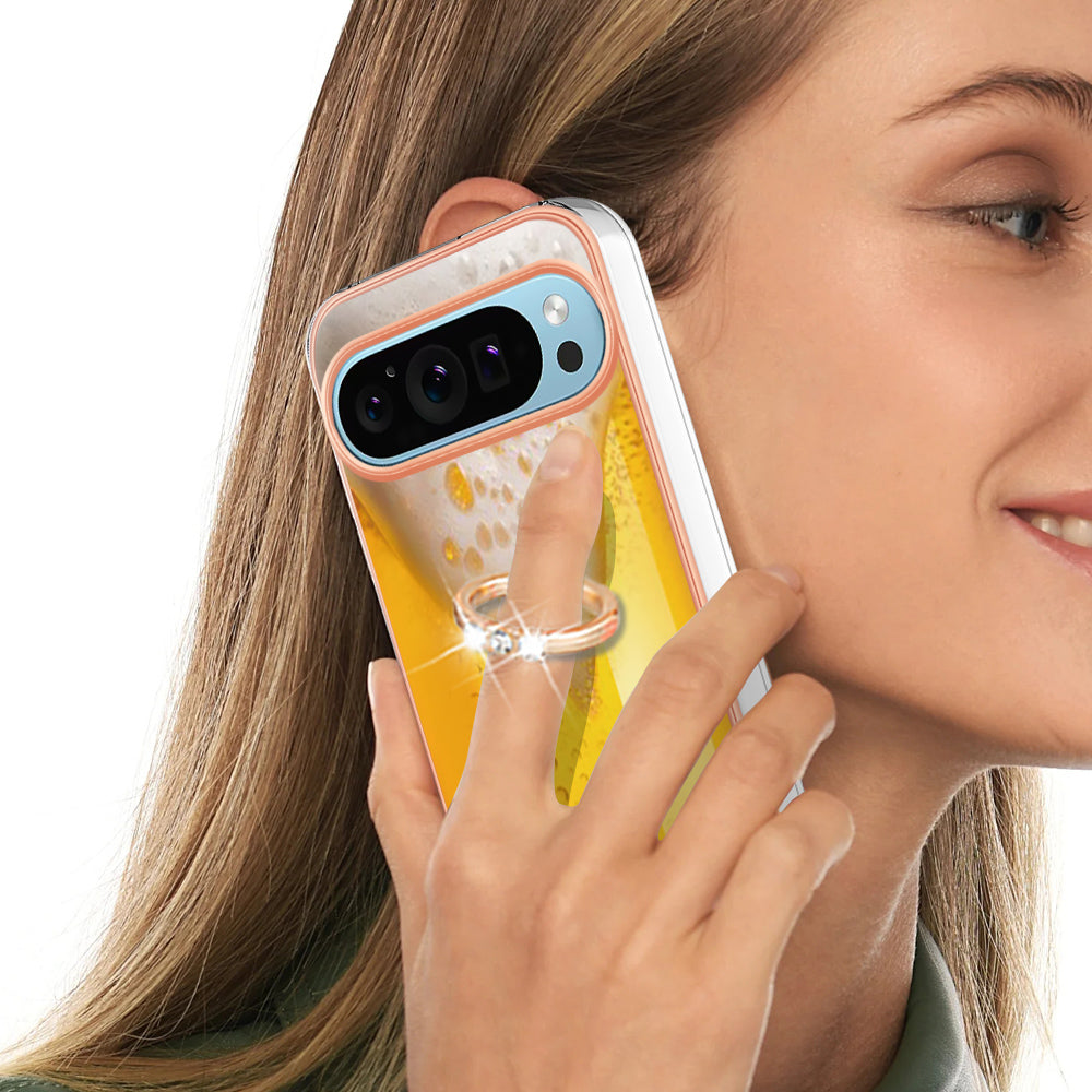 YB IMD Series-20 Style D for Google Pixel 9 Case Electroplating 2.0mm TPU Protective Shell with Kickstand - Beer