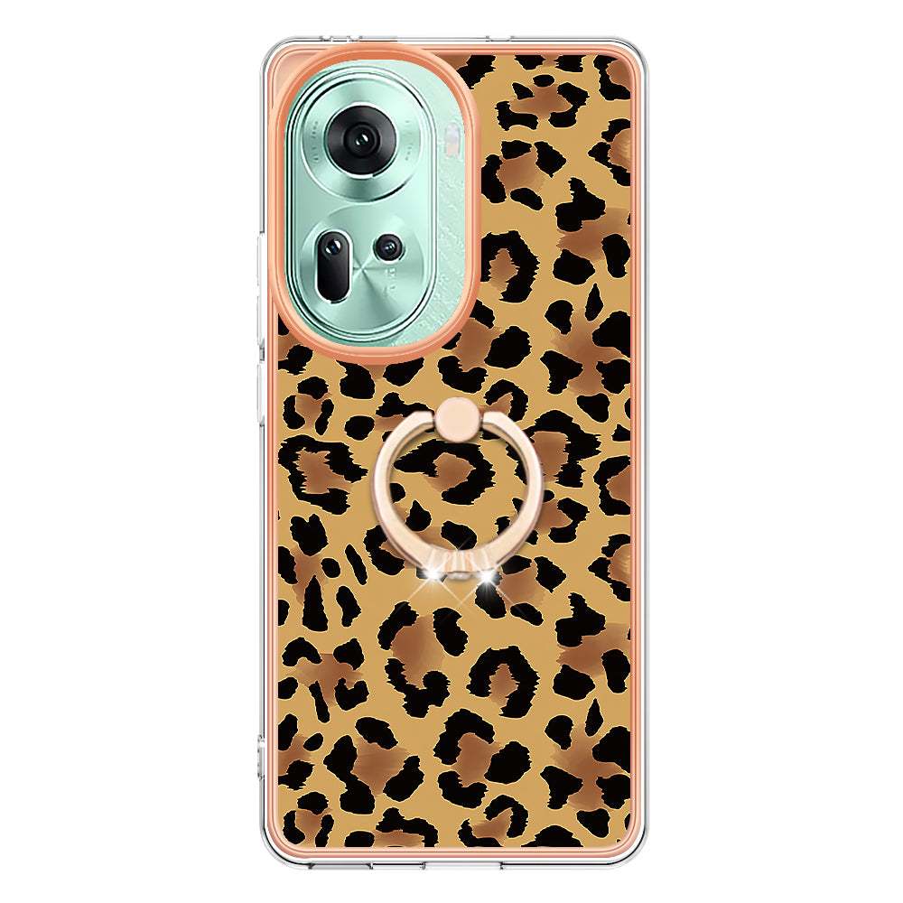 YB IMD Series-20 Style D for Oppo Reno11 5G (Global) Case 2.0mm Electroplating TPU Kickstand Cover - Leopard Print