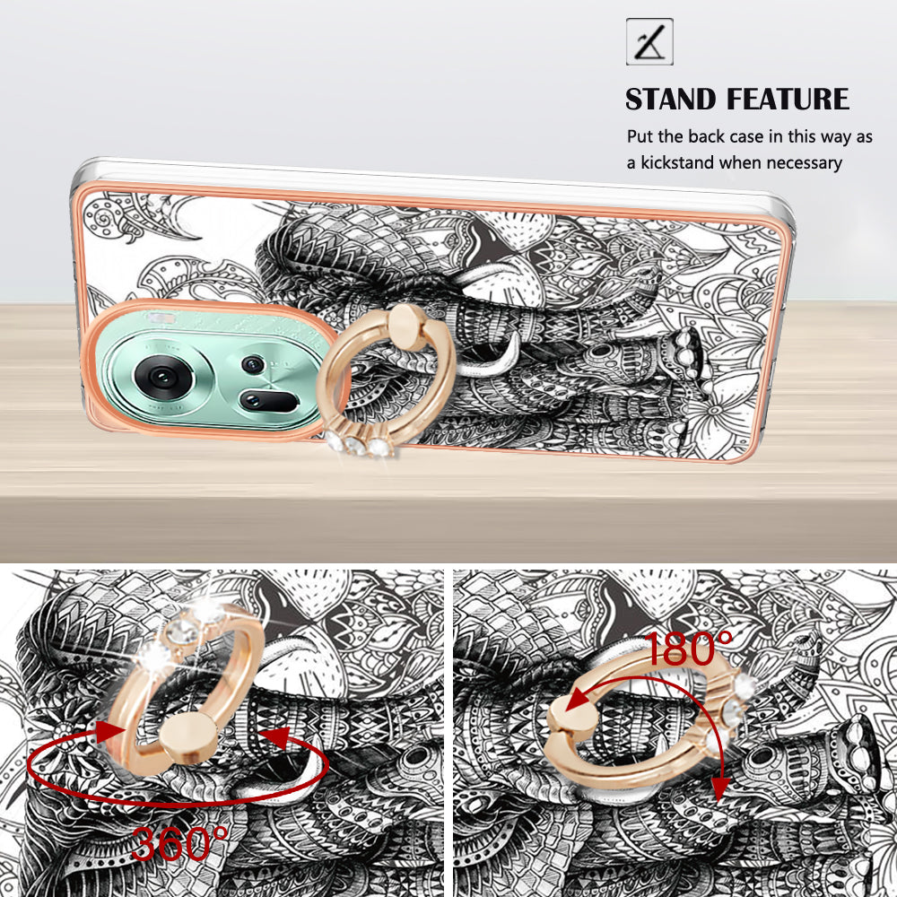 YB IMD Series-20 Style D for Oppo Reno11 5G (Global) Case 2.0mm Electroplating TPU Kickstand Cover - Totem Elephant
