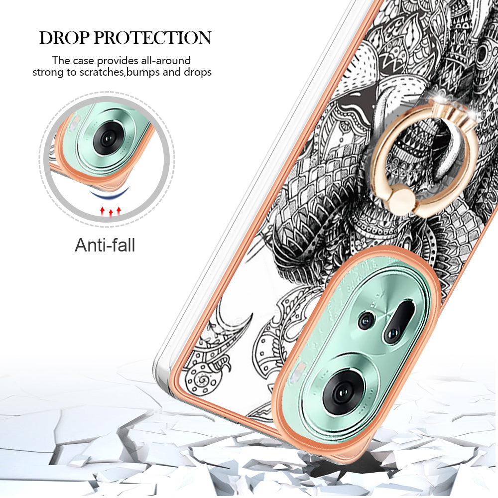 YB IMD Series-20 Style D for Oppo Reno11 5G (Global) Case 2.0mm Electroplating TPU Kickstand Cover - Totem Elephant