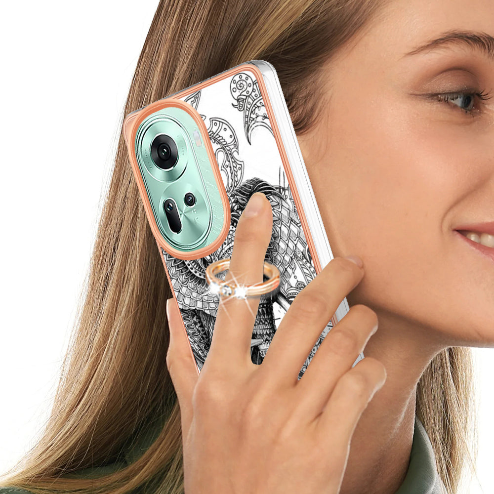 YB IMD Series-20 Style D for Oppo Reno11 5G (Global) Case 2.0mm Electroplating TPU Kickstand Cover - Totem Elephant