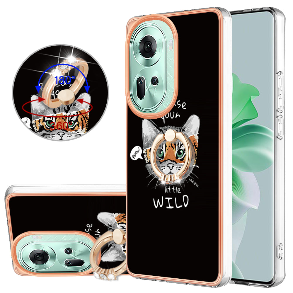 YB IMD Series-20 Style D for Oppo Reno11 5G (Global) Case 2.0mm Electroplating TPU Kickstand Cover - Cat / Tiger
