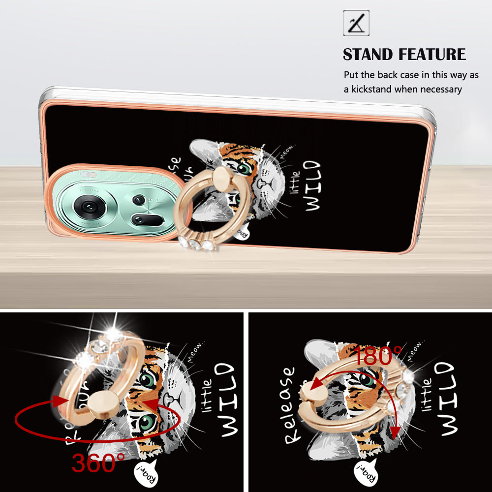 YB IMD Series-20 Style D for Oppo Reno11 5G (Global) Case 2.0mm Electroplating TPU Kickstand Cover - Cat / Tiger