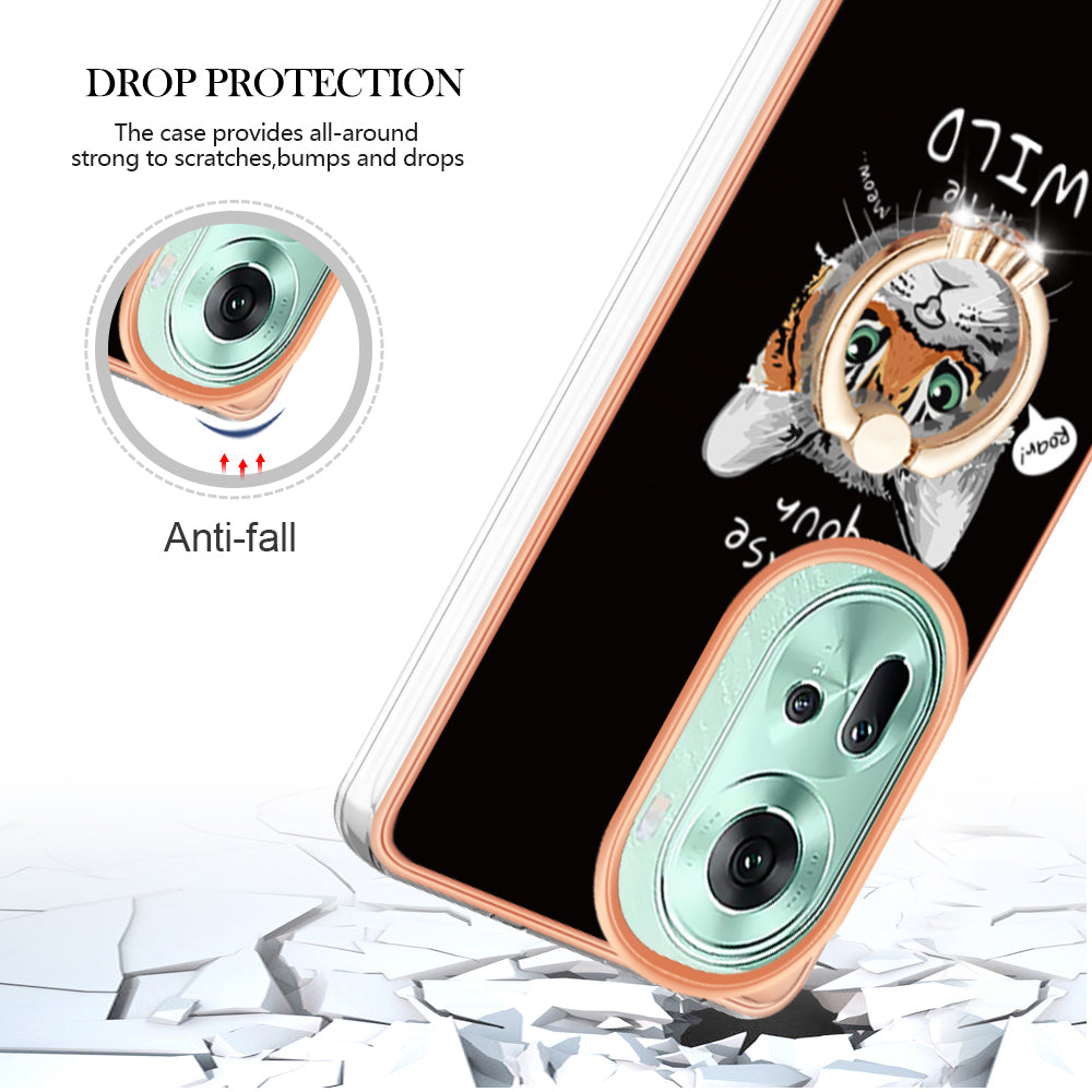 YB IMD Series-20 Style D for Oppo Reno11 5G (Global) Case 2.0mm Electroplating TPU Kickstand Cover - Cat / Tiger