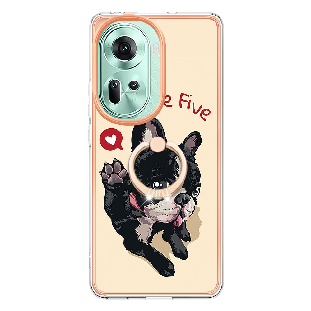 YB IMD Series-20 Style D for Oppo Reno11 5G (Global) Case 2.0mm Electroplating TPU Kickstand Cover - Dog