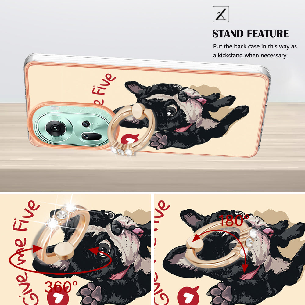 YB IMD Series-20 Style D for Oppo Reno11 5G (Global) Case 2.0mm Electroplating TPU Kickstand Cover - Dog