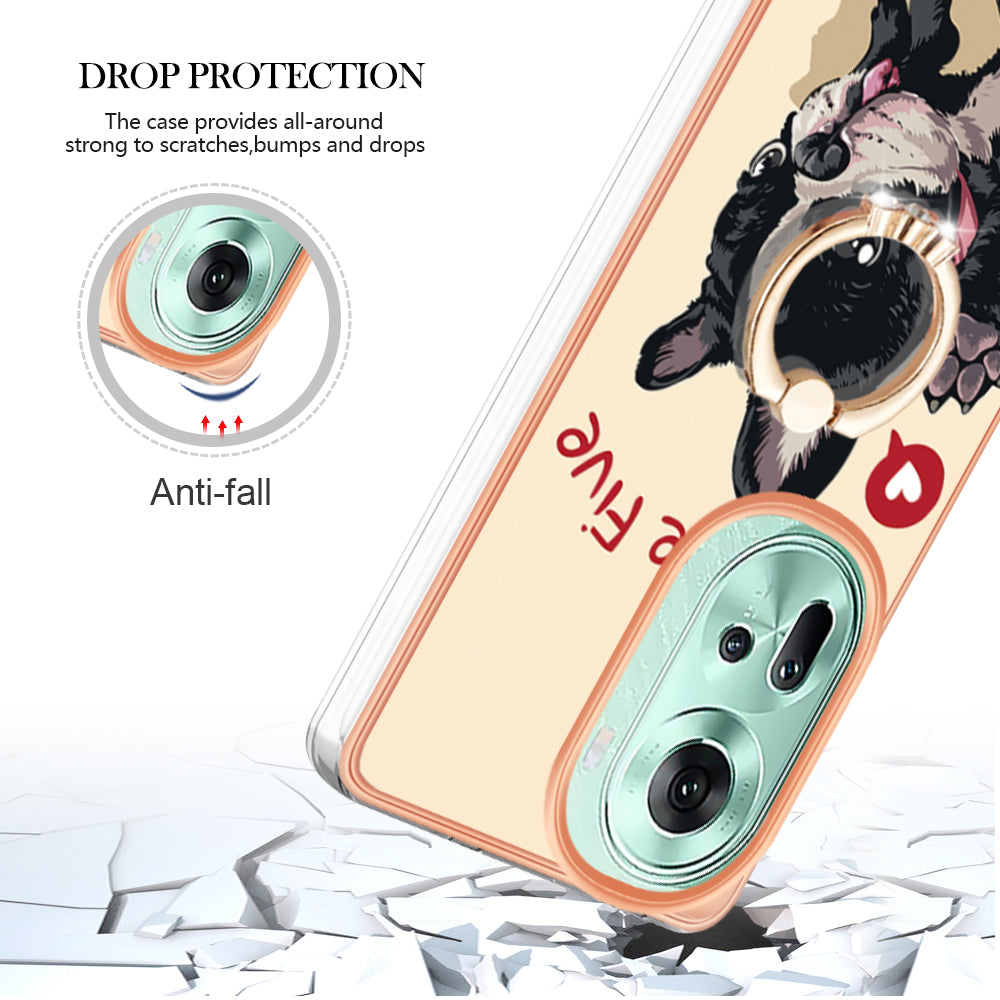 YB IMD Series-20 Style D for Oppo Reno11 5G (Global) Case 2.0mm Electroplating TPU Kickstand Cover - Dog