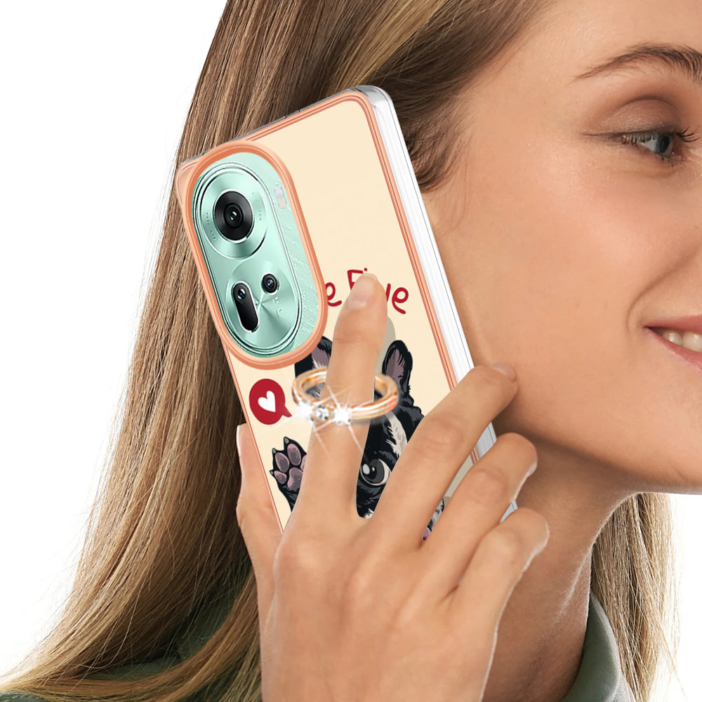 YB IMD Series-20 Style D for Oppo Reno11 5G (Global) Case 2.0mm Electroplating TPU Kickstand Cover - Dog