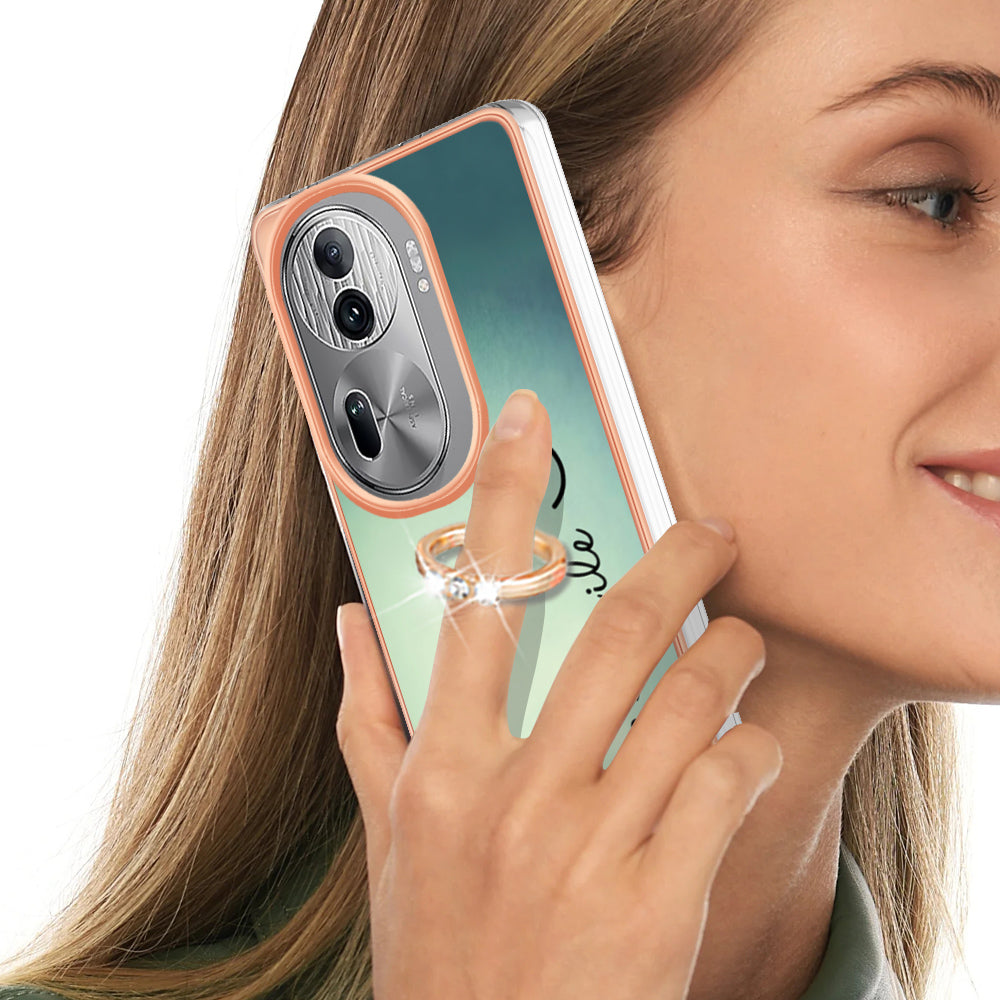 YB IMD Series-20 Style D for Oppo Reno11 Pro 5G (Global) TPU Case Pattern Printing 2.0mm Kickstand Cover - Keep Smile