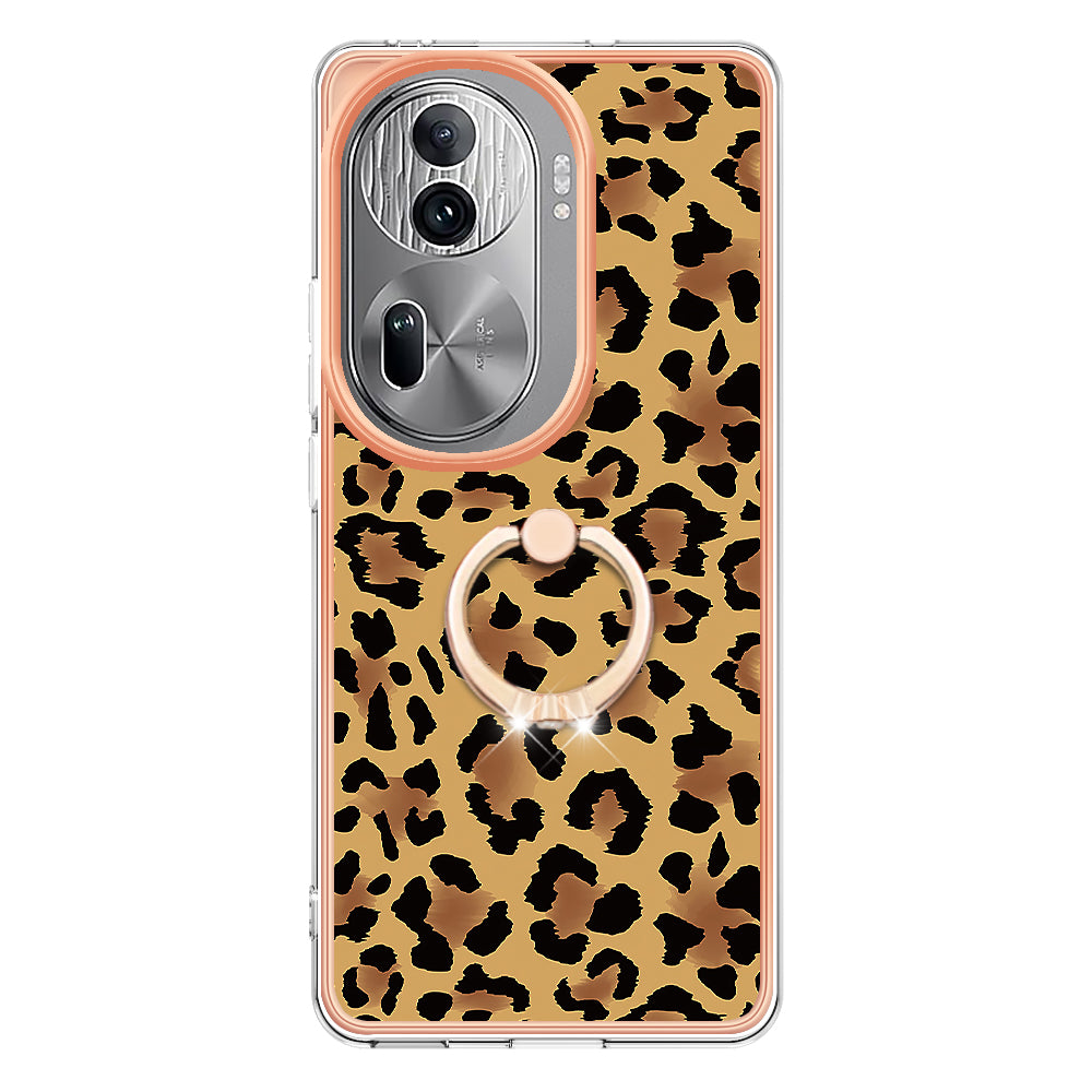 YB IMD Series-20 Style D for Oppo Reno11 Pro 5G (Global) TPU Case Pattern Printing 2.0mm Kickstand Cover - Leopard Print