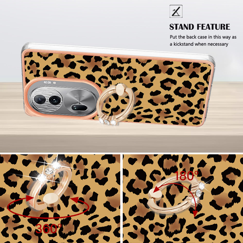 YB IMD Series-20 Style D for Oppo Reno11 Pro 5G (Global) TPU Case Pattern Printing 2.0mm Kickstand Cover - Leopard Print