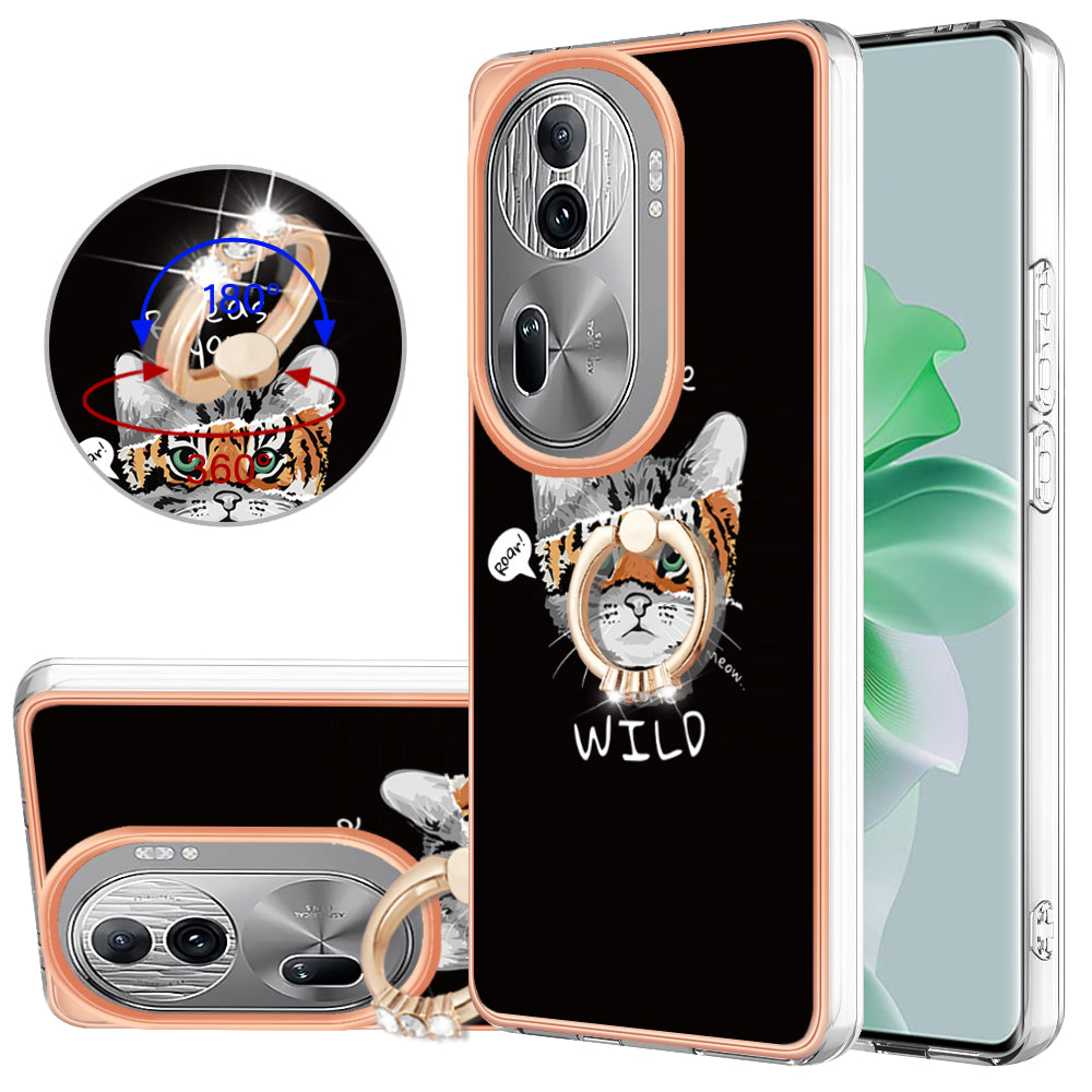 YB IMD Series-20 Style D for Oppo Reno11 Pro 5G (Global) TPU Case Pattern Printing 2.0mm Kickstand Cover - Cat / Tiger