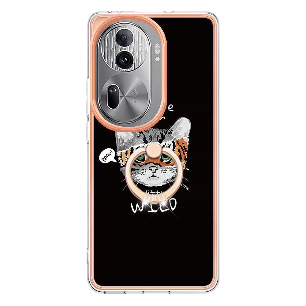 YB IMD Series-20 Style D for Oppo Reno11 Pro 5G (Global) TPU Case Pattern Printing 2.0mm Kickstand Cover - Cat / Tiger