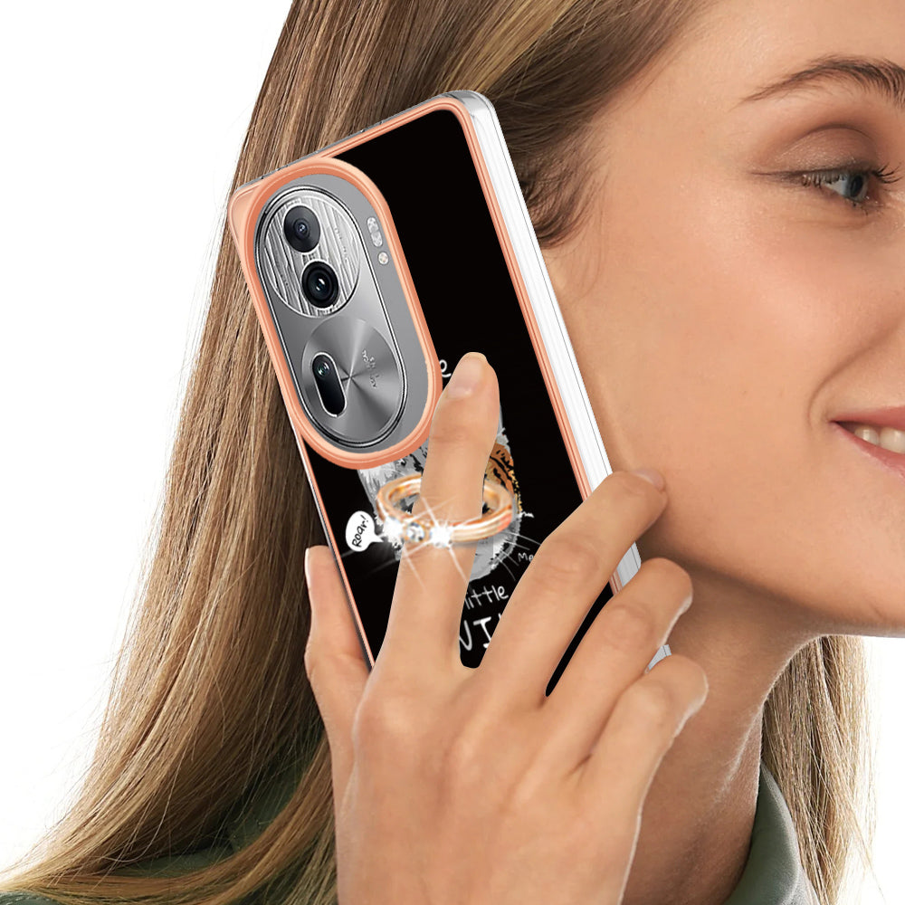 YB IMD Series-20 Style D for Oppo Reno11 Pro 5G (Global) TPU Case Pattern Printing 2.0mm Kickstand Cover - Cat / Tiger