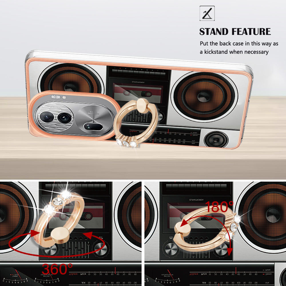 YB IMD Series-20 Style D for Oppo Reno11 Pro 5G (Global) TPU Case Pattern Printing 2.0mm Kickstand Cover - Radio