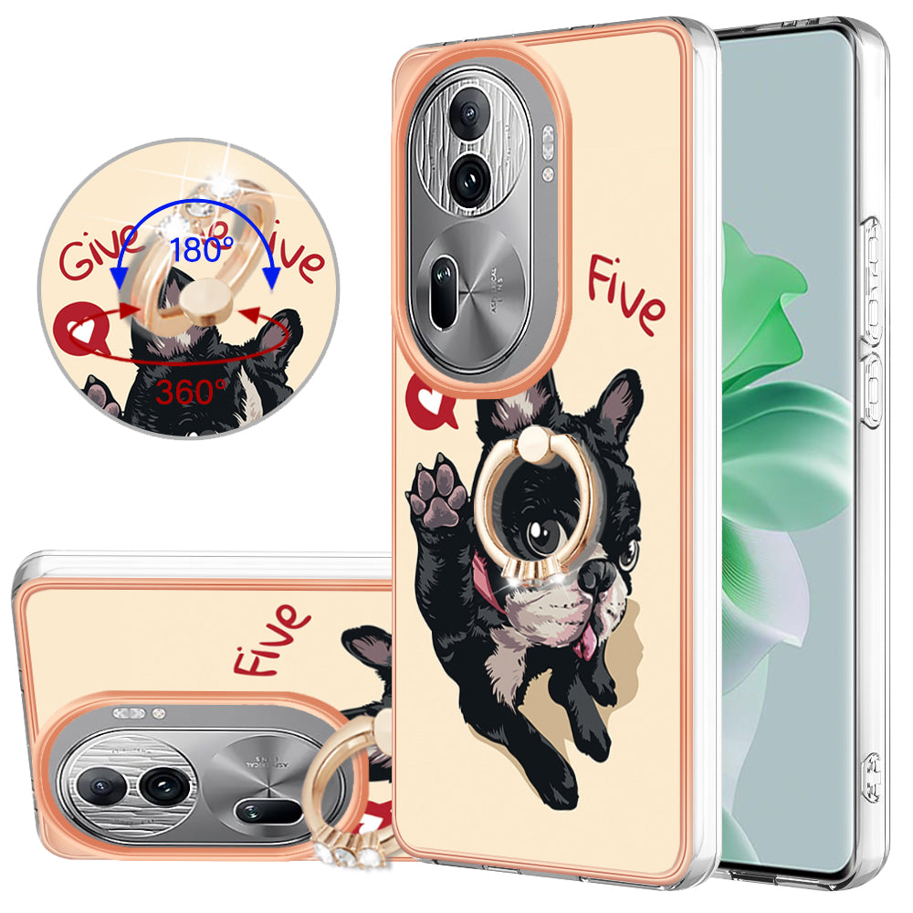 YB IMD Series-20 Style D for Oppo Reno11 Pro 5G (Global) TPU Case Pattern Printing 2.0mm Kickstand Cover - Dog