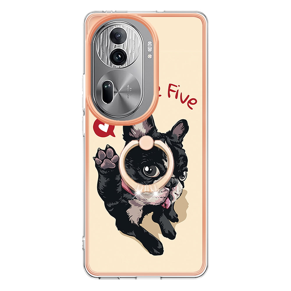 YB IMD Series-20 Style D for Oppo Reno11 Pro 5G (Global) TPU Case Pattern Printing 2.0mm Kickstand Cover - Dog