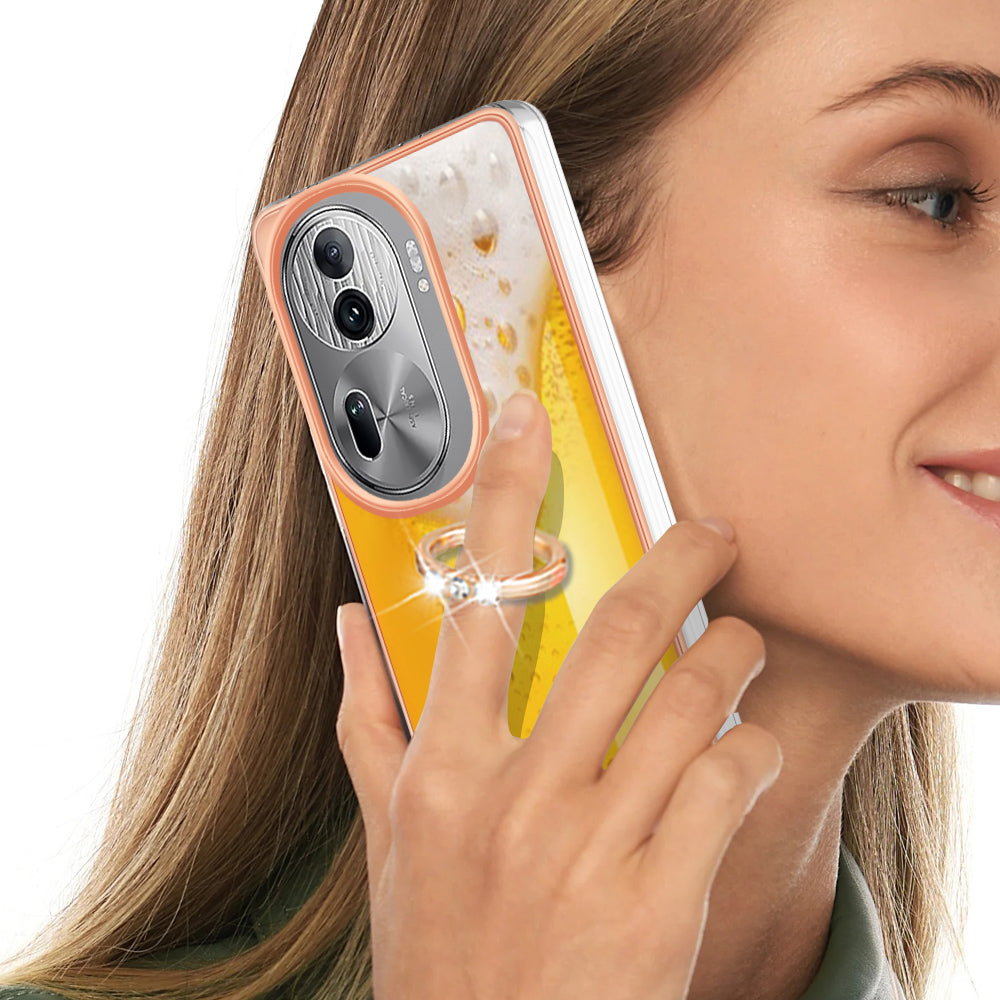 YB IMD Series-20 Style D for Oppo Reno11 Pro 5G (Global) TPU Case Pattern Printing 2.0mm Kickstand Cover - Beer