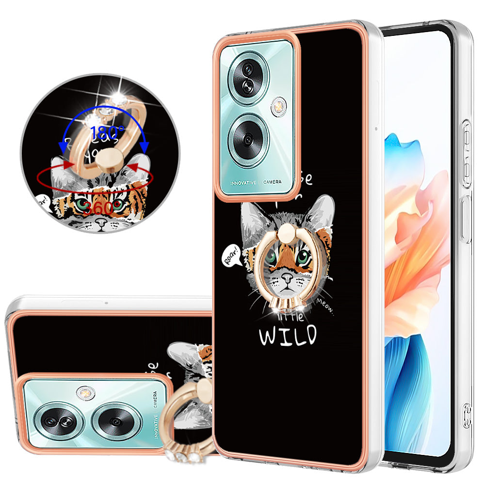 YB IMD Series-20 Style D for Oppo A79 5G / A2 5G Case Kickstand 2.0mm Electroplating TPU Cover - Cat / Tiger