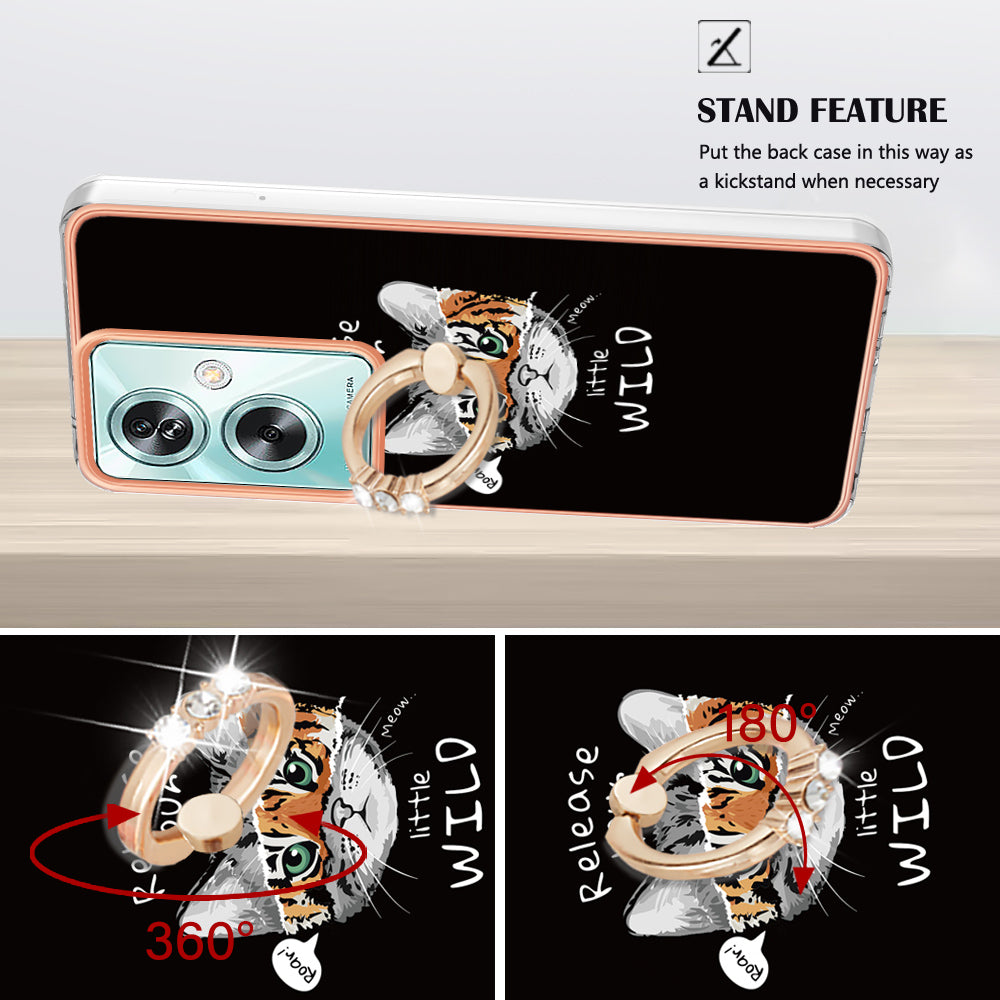 YB IMD Series-20 Style D for Oppo A79 5G / A2 5G Case Kickstand 2.0mm Electroplating TPU Cover - Cat / Tiger