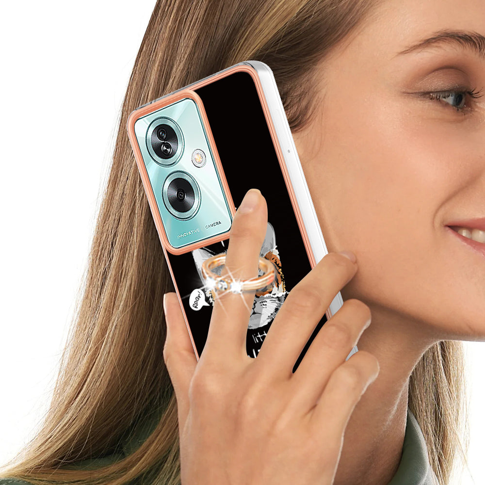 YB IMD Series-20 Style D for Oppo A79 5G / A2 5G Case Kickstand 2.0mm Electroplating TPU Cover - Cat / Tiger