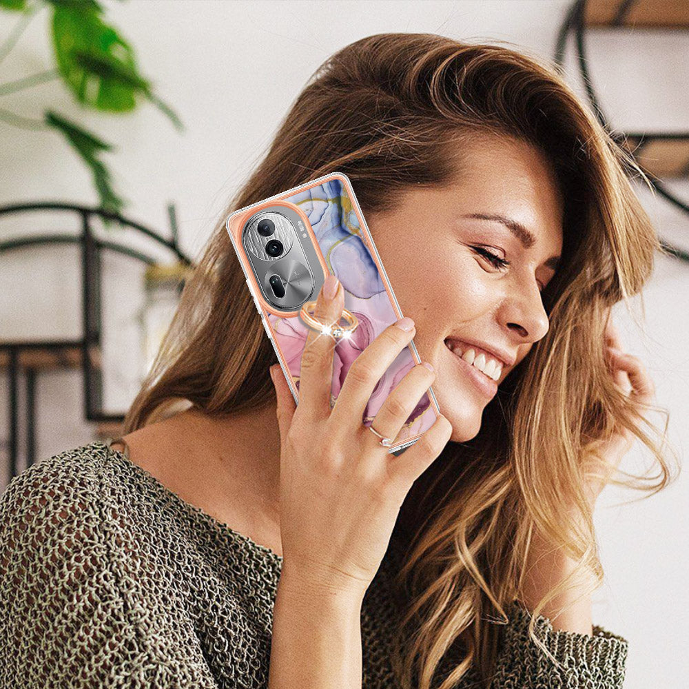 YB IMD Series-17 Style-E For Oppo Reno11 Pro 5G (Global) Phone Case Electroplating Kickstand Cover - Rose Gold