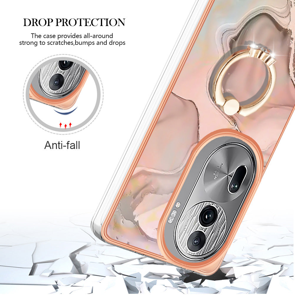 YB IMD Series-17 Style-E For Oppo Reno11 Pro 5G (Global) Phone Case Electroplating Kickstand Cover - Pink