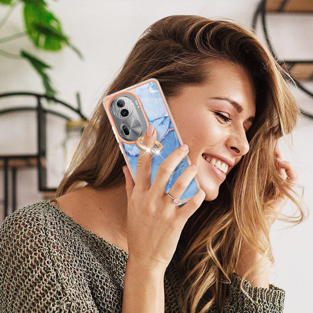 YB IMD Series-17 Style-E For Oppo Reno11 Pro 5G (Global) Phone Case Electroplating Kickstand Cover - Blue