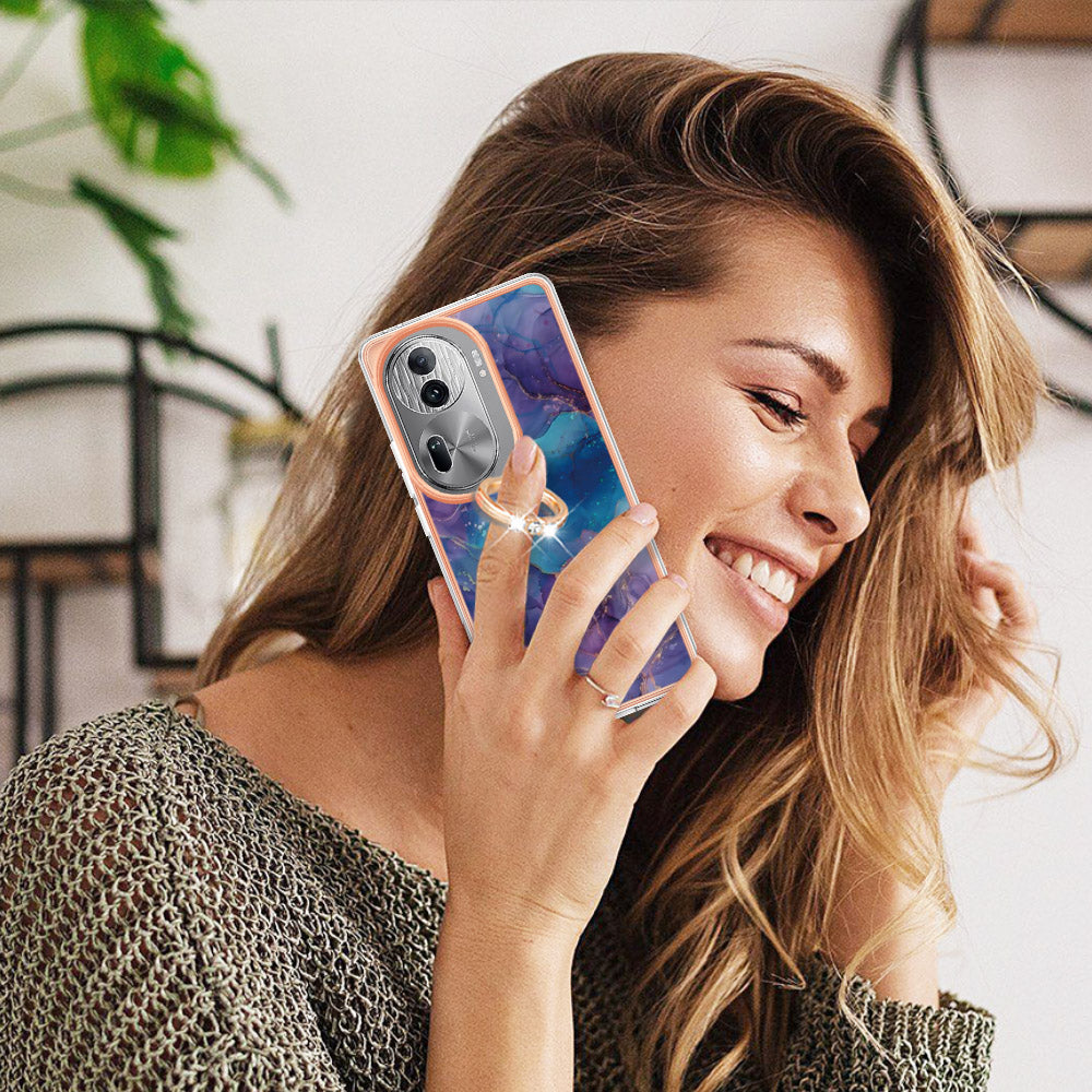 YB IMD Series-17 Style-E For Oppo Reno11 Pro 5G (Global) Phone Case Electroplating Kickstand Cover - Purple