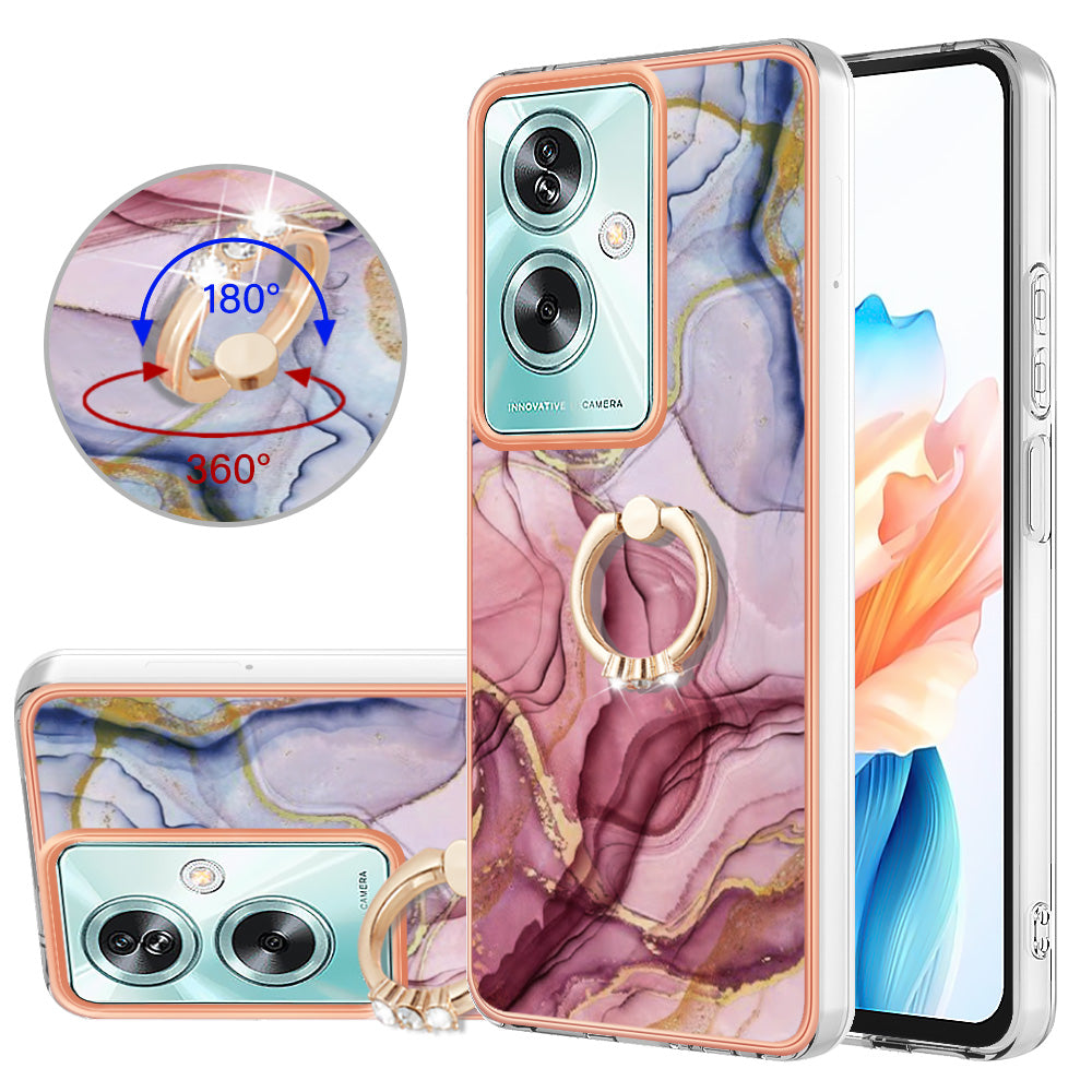 YB IMD Series-17 Style-E For Oppo A79 5G / A2 5 Back Case Electroplated Ring Kickstand Phone Shell - Rose Gold