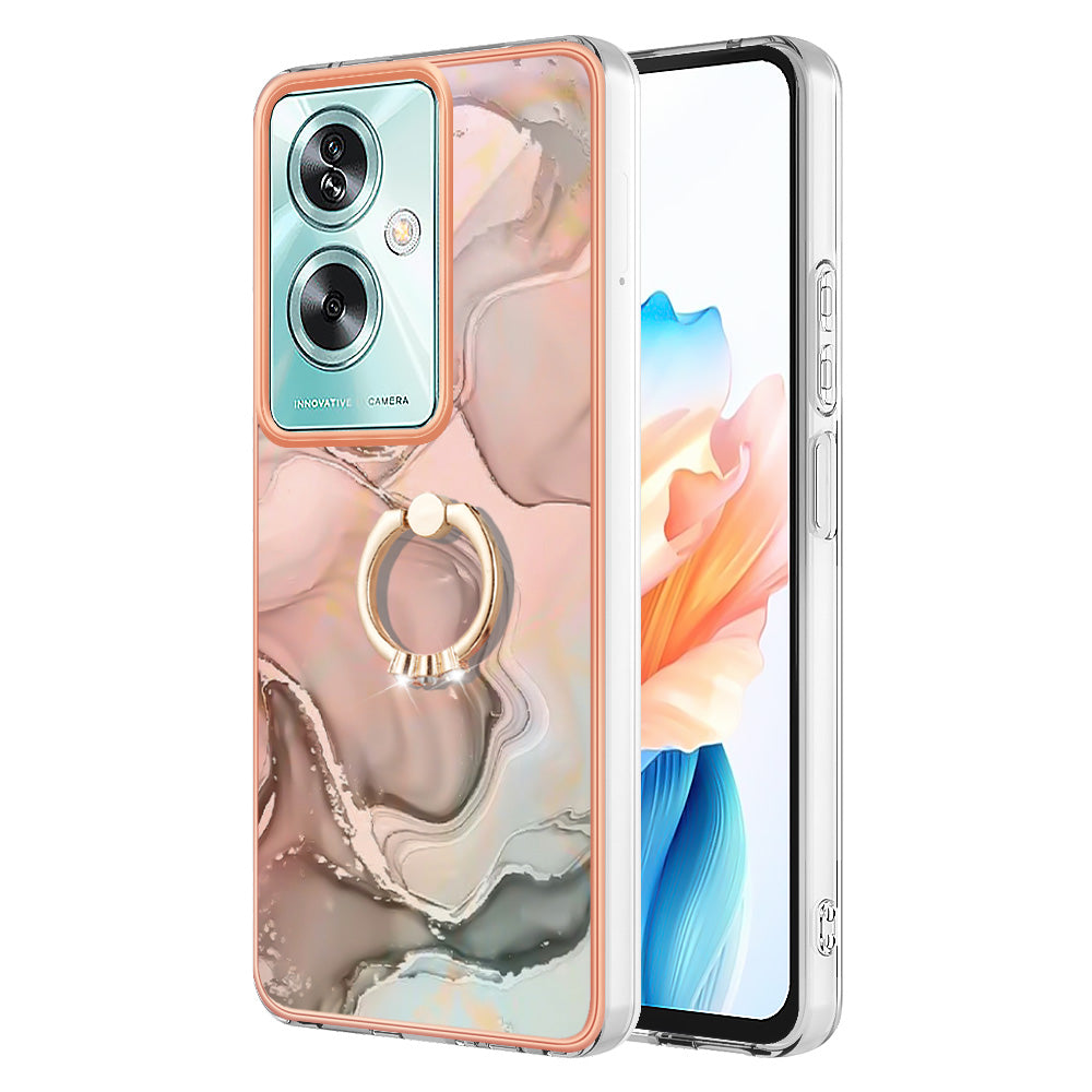 YB IMD Series-17 Style-E For Oppo A79 5G / A2 5 Back Case Electroplated Ring Kickstand Phone Shell - Pink