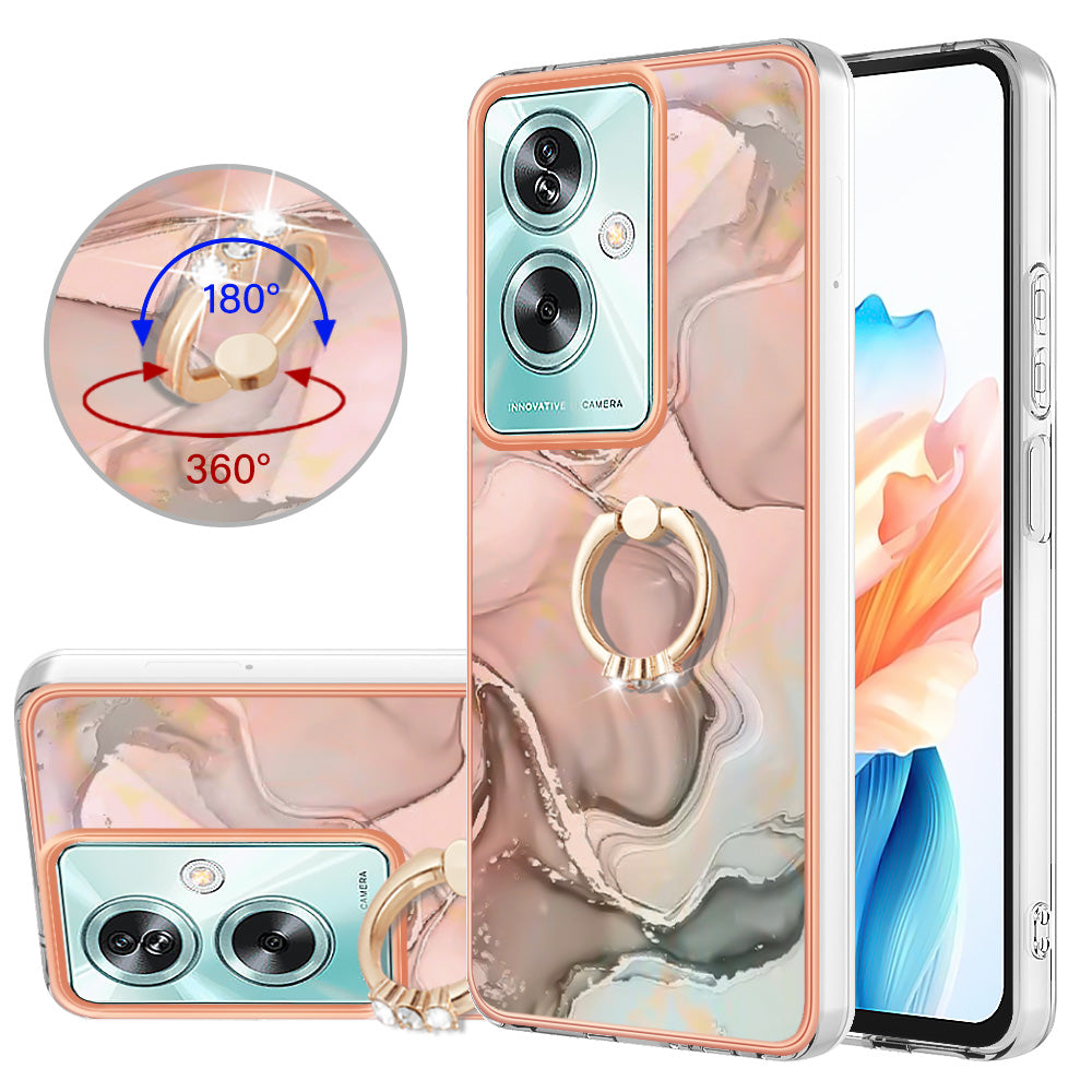 YB IMD Series-17 Style-E For Oppo A79 5G / A2 5 Back Case Electroplated Ring Kickstand Phone Shell - Pink