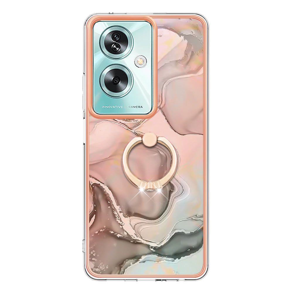 YB IMD Series-17 Style-E For Oppo A79 5G / A2 5 Back Case Electroplated Ring Kickstand Phone Shell - Pink