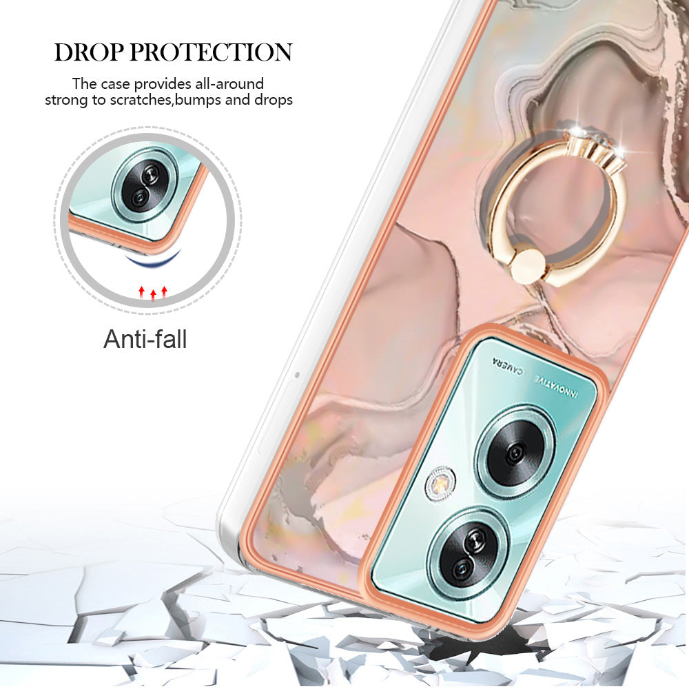 YB IMD Series-17 Style-E For Oppo A79 5G / A2 5 Back Case Electroplated Ring Kickstand Phone Shell - Pink