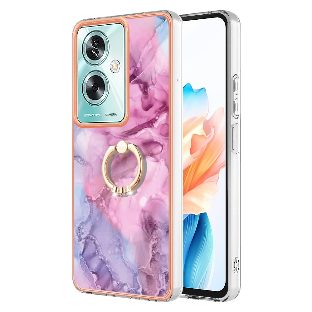 YB IMD Series-17 Style-E For Oppo A79 5G / A2 5 Back Case Electroplated Ring Kickstand Phone Shell - Rose