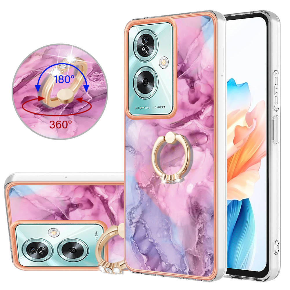 YB IMD Series-17 Style-E For Oppo A79 5G / A2 5 Back Case Electroplated Ring Kickstand Phone Shell - Rose