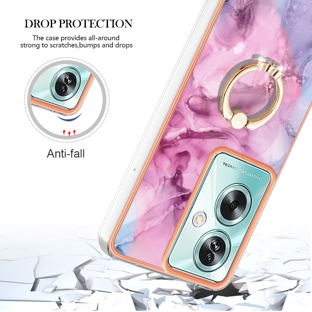 YB IMD Series-17 Style-E For Oppo A79 5G / A2 5 Back Case Electroplated Ring Kickstand Phone Shell - Rose