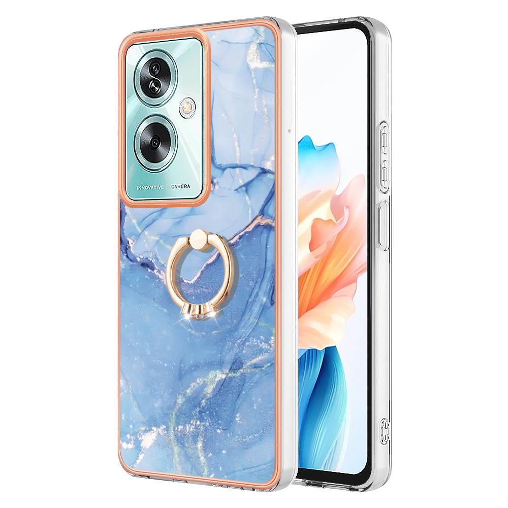 YB IMD Series-17 Style-E For Oppo A79 5G / A2 5 Back Case Electroplated Ring Kickstand Phone Shell - Blue