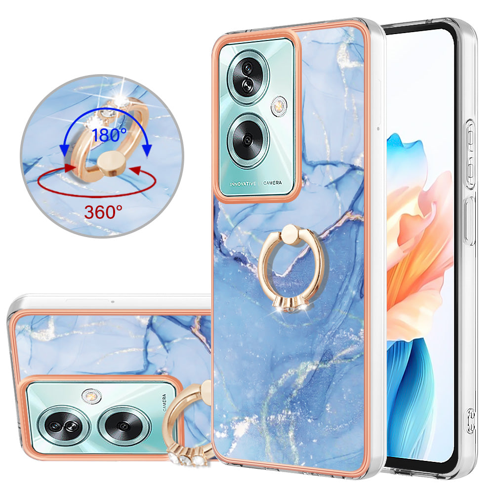 YB IMD Series-17 Style-E For Oppo A79 5G / A2 5 Back Case Electroplated Ring Kickstand Phone Shell - Blue