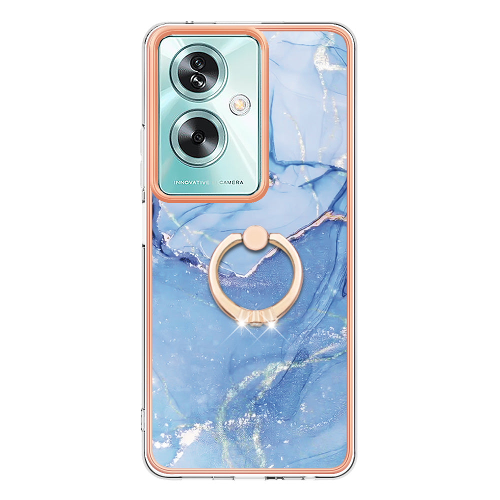 YB IMD Series-17 Style-E For Oppo A79 5G / A2 5 Back Case Electroplated Ring Kickstand Phone Shell - Blue
