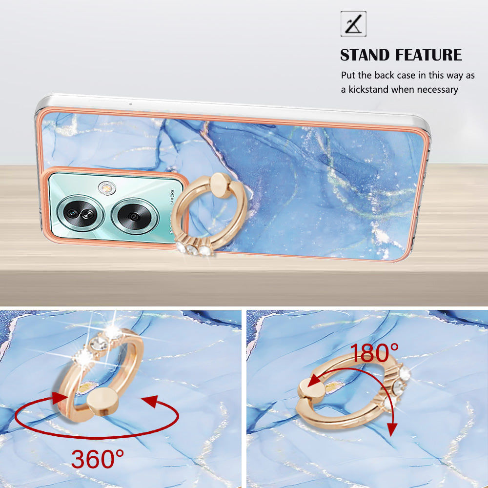 YB IMD Series-17 Style-E For Oppo A79 5G / A2 5 Back Case Electroplated Ring Kickstand Phone Shell - Blue