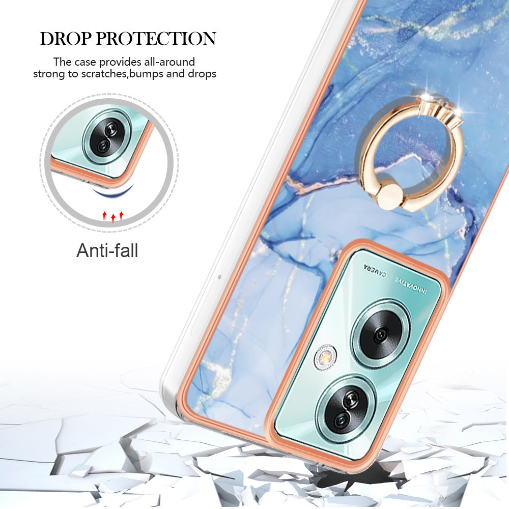 YB IMD Series-17 Style-E For Oppo A79 5G / A2 5 Back Case Electroplated Ring Kickstand Phone Shell - Blue