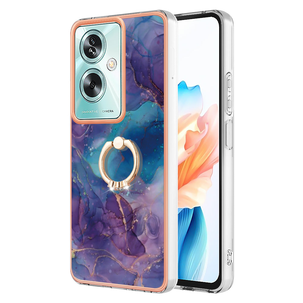 YB IMD Series-17 Style-E For Oppo A79 5G / A2 5 Back Case Electroplated Ring Kickstand Phone Shell - Purple