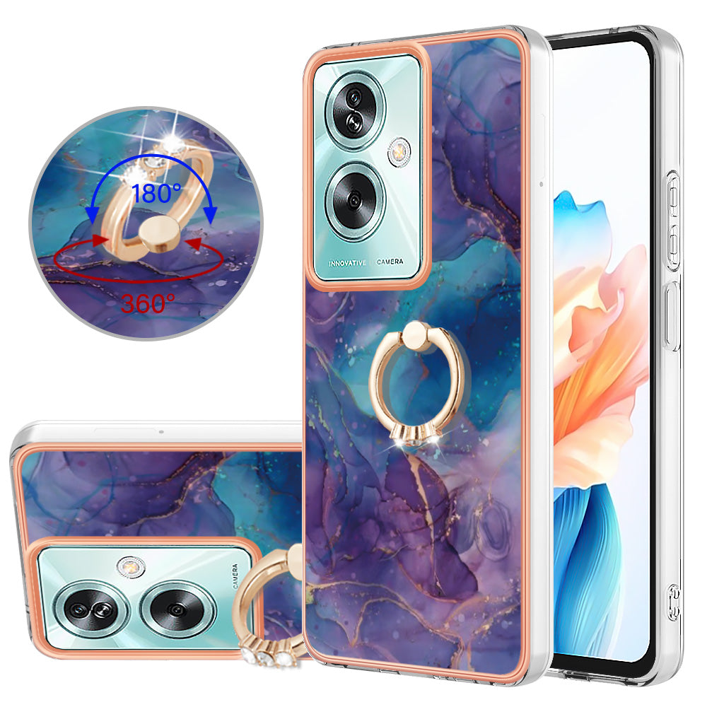 YB IMD Series-17 Style-E For Oppo A79 5G / A2 5 Back Case Electroplated Ring Kickstand Phone Shell - Purple