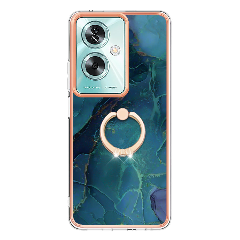 YB IMD Series-17 Style-E For Oppo A79 5G / A2 5 Back Case Electroplated Ring Kickstand Phone Shell - Green
