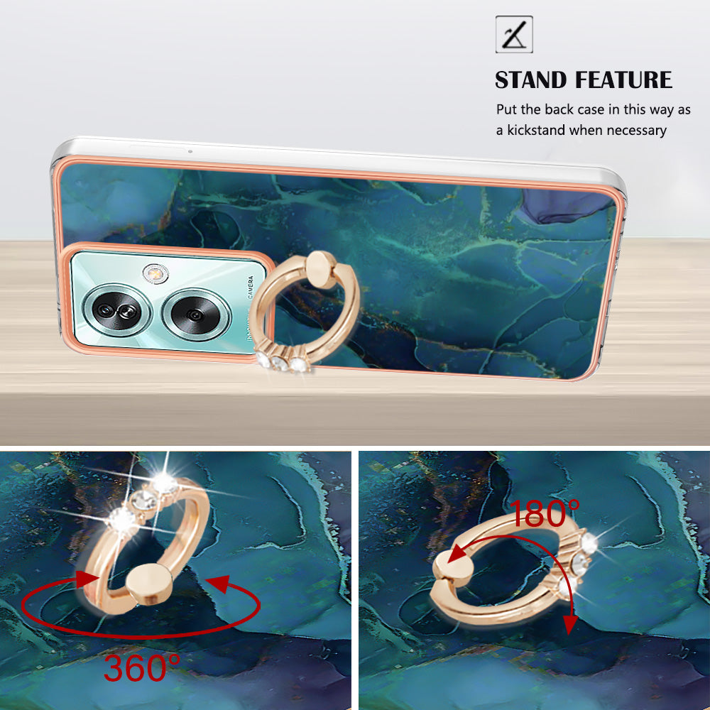 YB IMD Series-17 Style-E For Oppo A79 5G / A2 5 Back Case Electroplated Ring Kickstand Phone Shell - Green