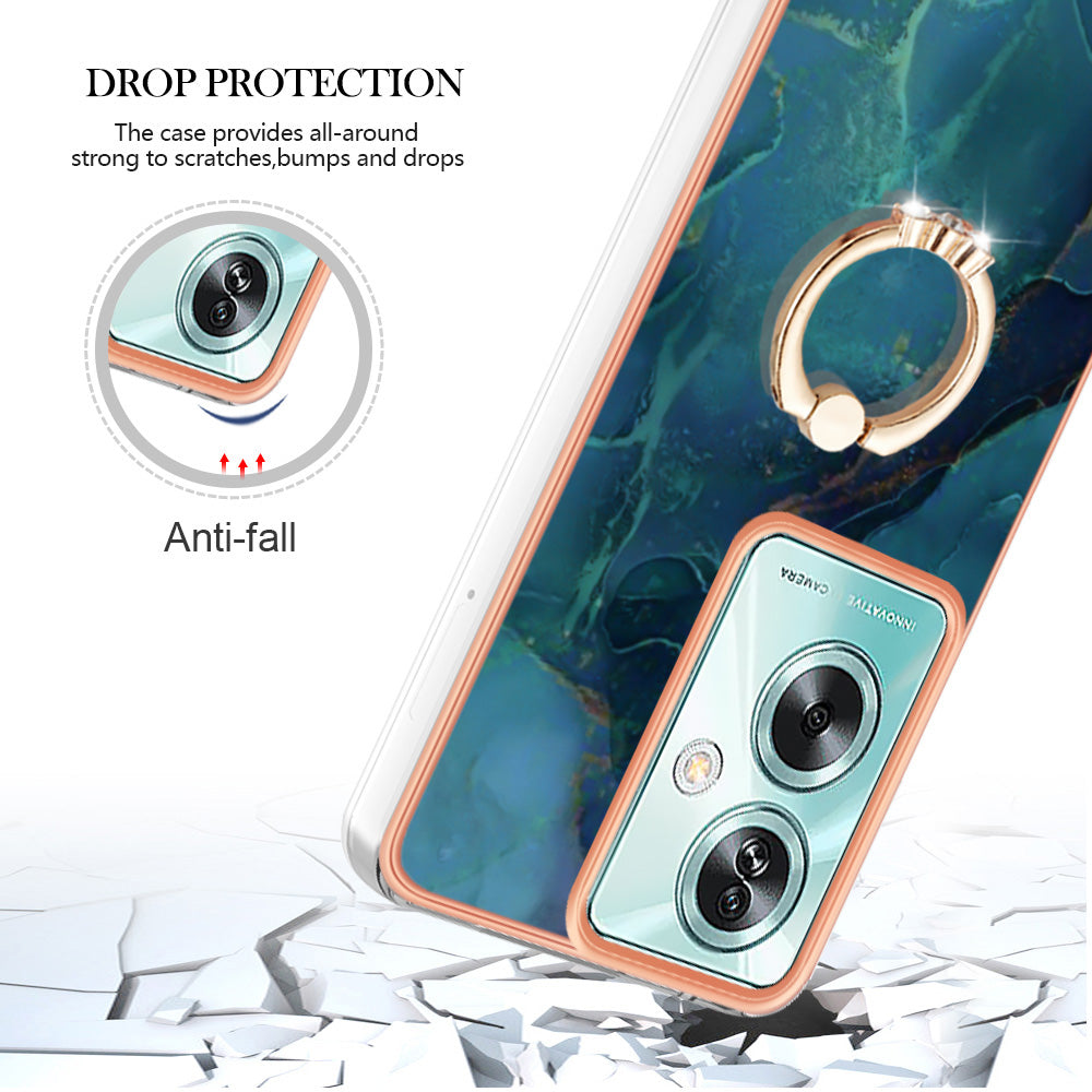 YB IMD Series-17 Style-E For Oppo A79 5G / A2 5 Back Case Electroplated Ring Kickstand Phone Shell - Green