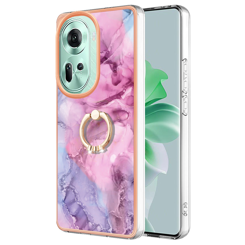 YB IMD Series-17 Style-E For Oppo Reno11 5G (Global) Kickstand Case 2.0mm TPU Phone Shell - Rose