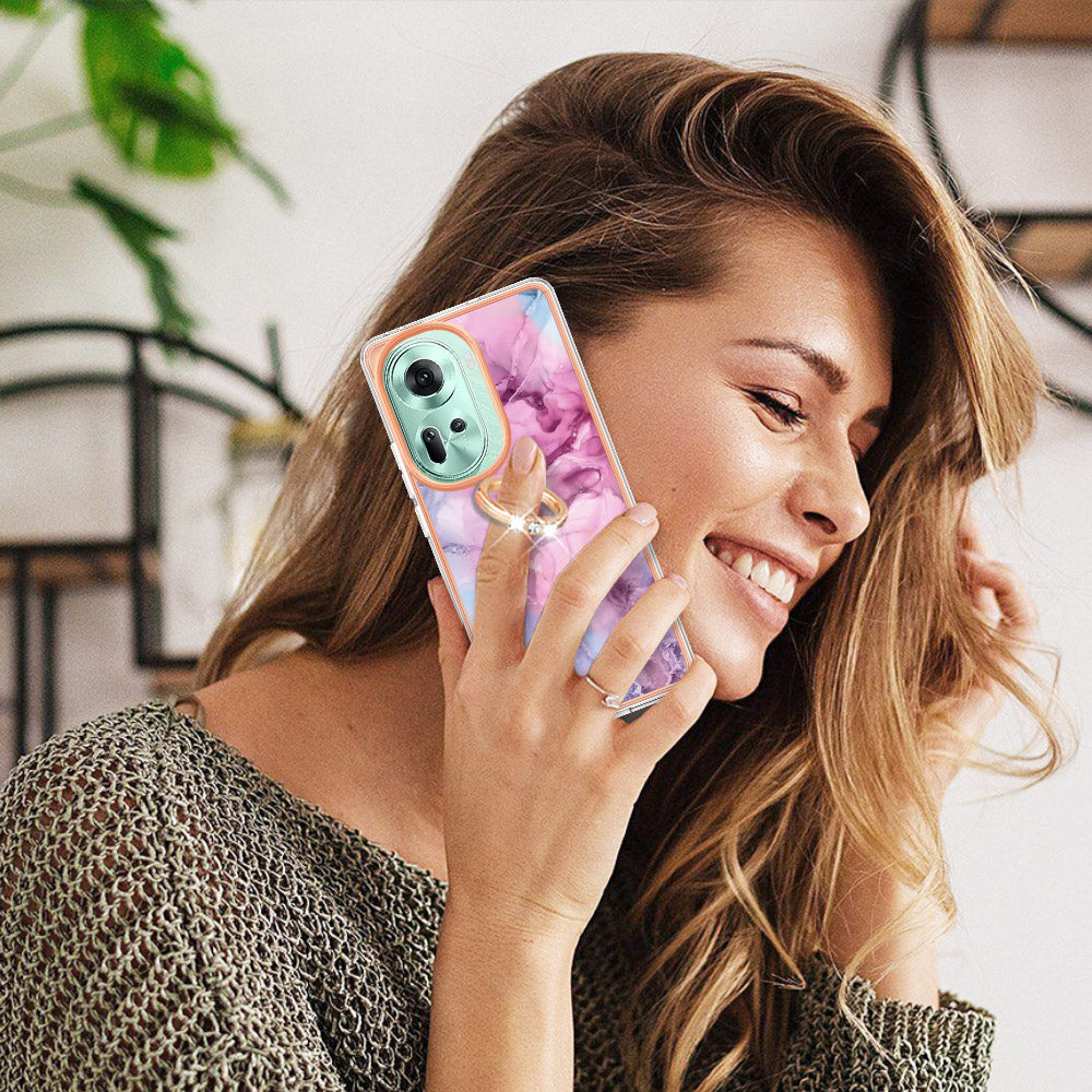 YB IMD Series-17 Style-E For Oppo Reno11 5G (Global) Kickstand Case 2.0mm TPU Phone Shell - Rose