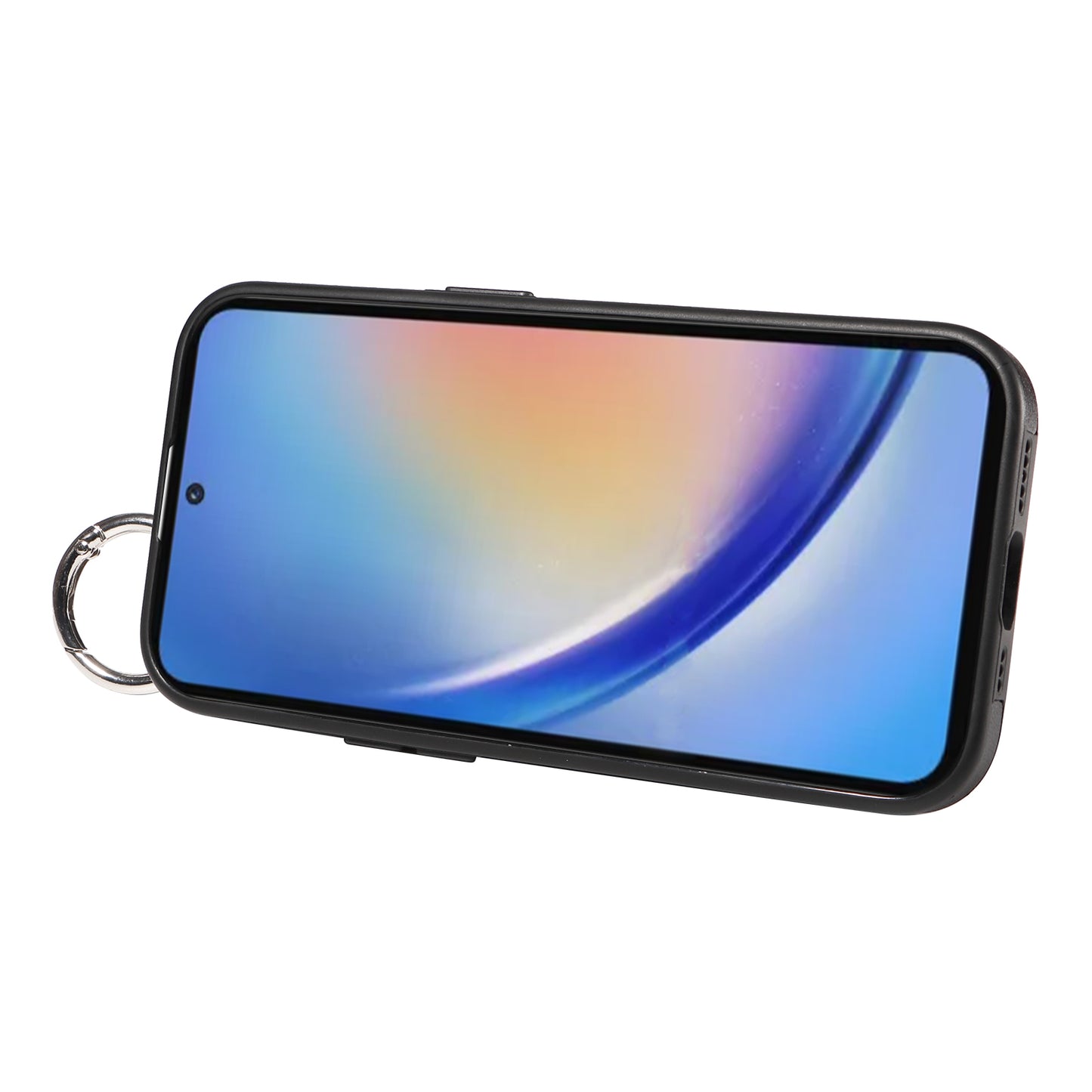 008 For Samsung Galaxy A35 5G Case Leather+TPU Protective Shell with Wrist Strap Kickstand - Black